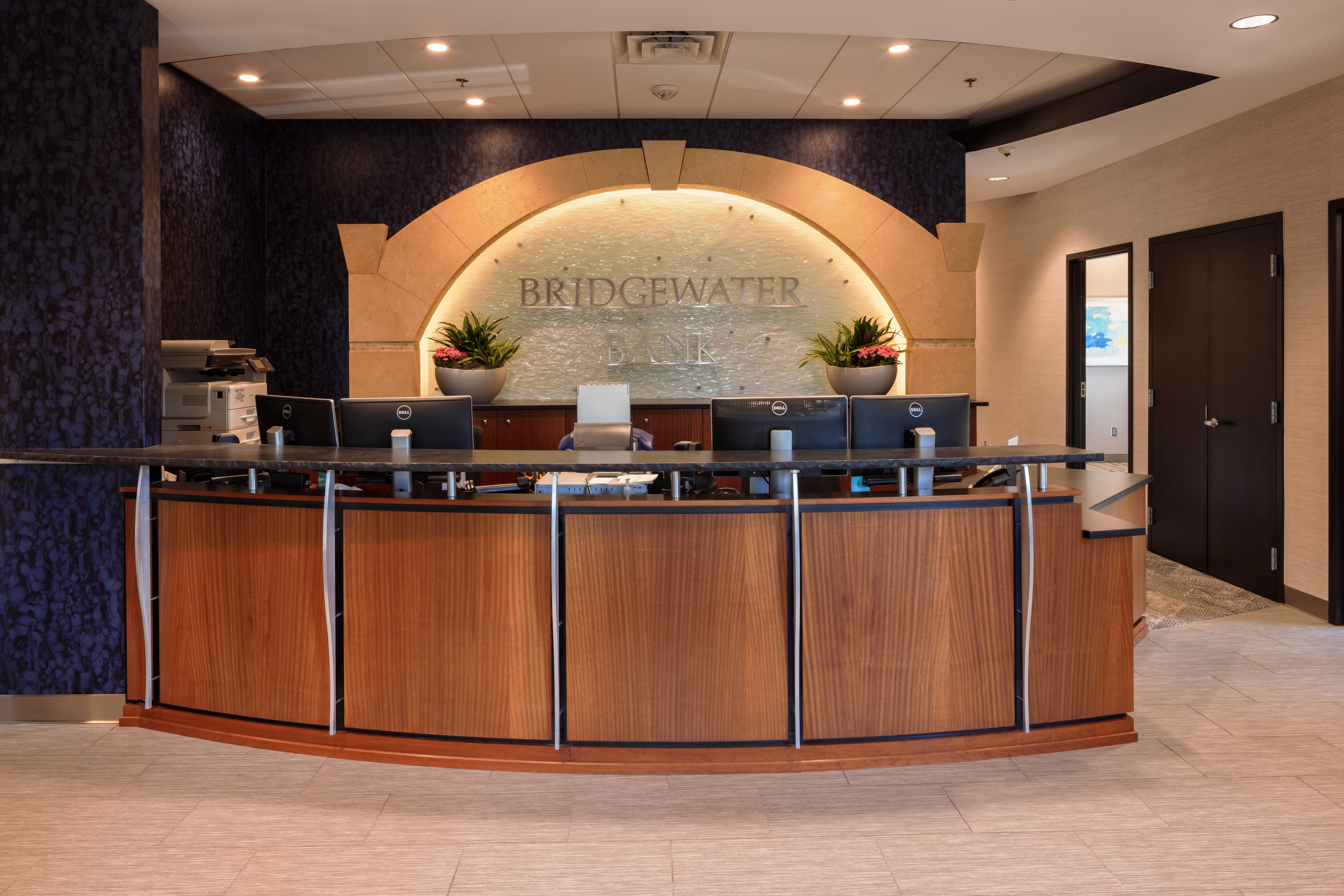 Interior photo of Bridgewater Bank Greenwood branch.