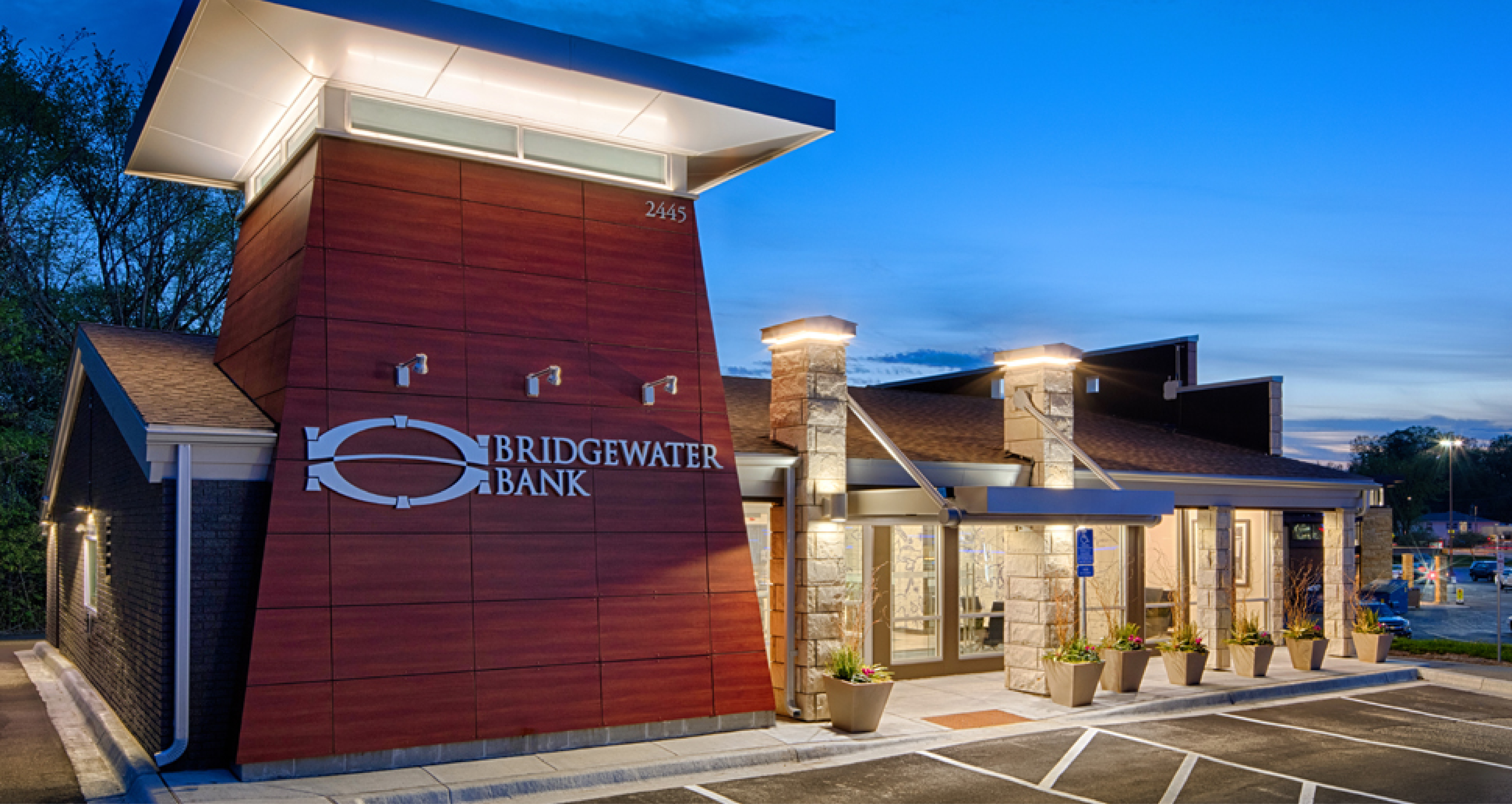 Exterior photo of Bridgewater Bank Orono branch.